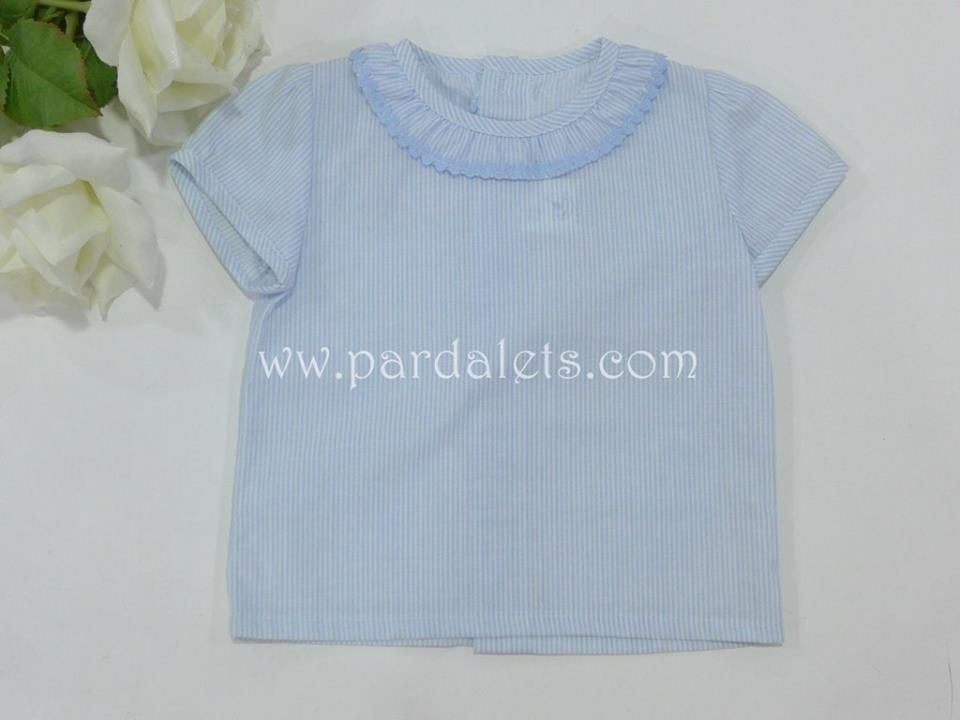 Camisa rayas celestes y blancas de cuello volante