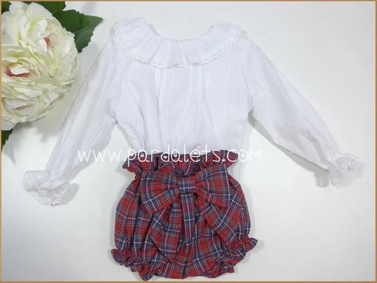Blusa blanca plumeti y bombacho cuadros - PARDALETS