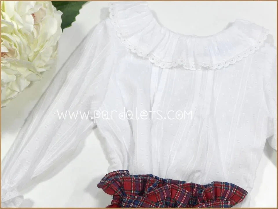 Blusa blanca plumeti y bombacho cuadros - PARDALETS