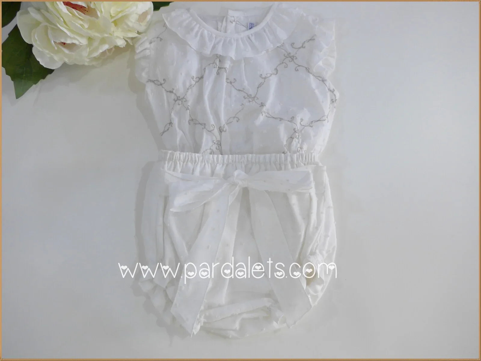 Conjunto blusa y culote plumeti blanco - PARDALETS