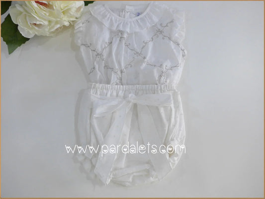Conjunto blusa y culote plumeti blanco - PARDALETS