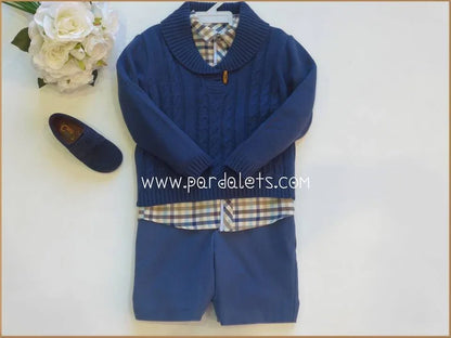 Camisa cuadros azules y marrones y short azul "Virginia" - PARDALETS