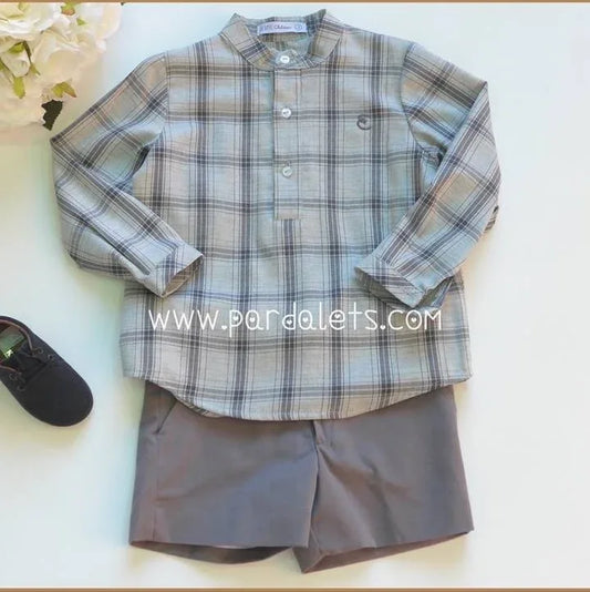 Conjunto camisa cuadros y short gris - PARDALETS