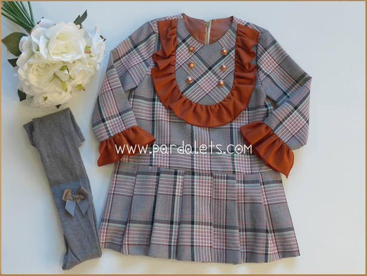 Vestido infantil cuadros grises y teja "Texas" - PARDALETS