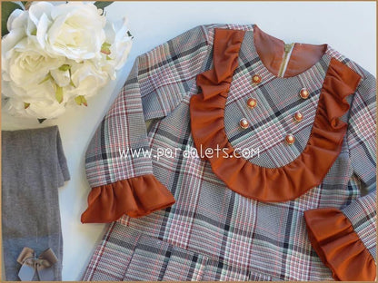 Vestido infantil cuadros grises y teja "Texas" - PARDALETS