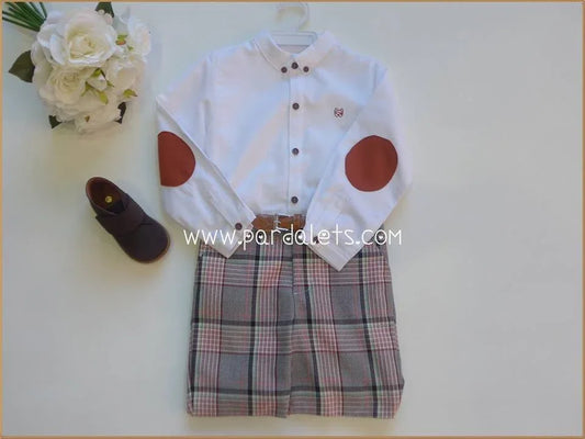 Conjunto blusa blanca y short cuadros grises "Texas" - PARDALETS