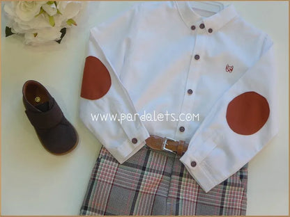 Conjunto blusa blanca y short cuadros grises "Texas" - PARDALETS