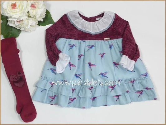 Vestido punto granate y estampado pajaros - PARDALETS