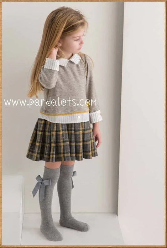 Vestido imitando 2 piezas gris y cuadros gris y mostaza - PARDALETS