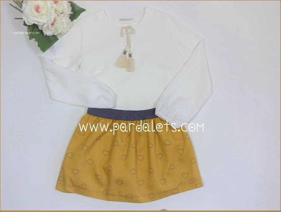 Blusa y falda mostaza corazones negros - PARDALETS