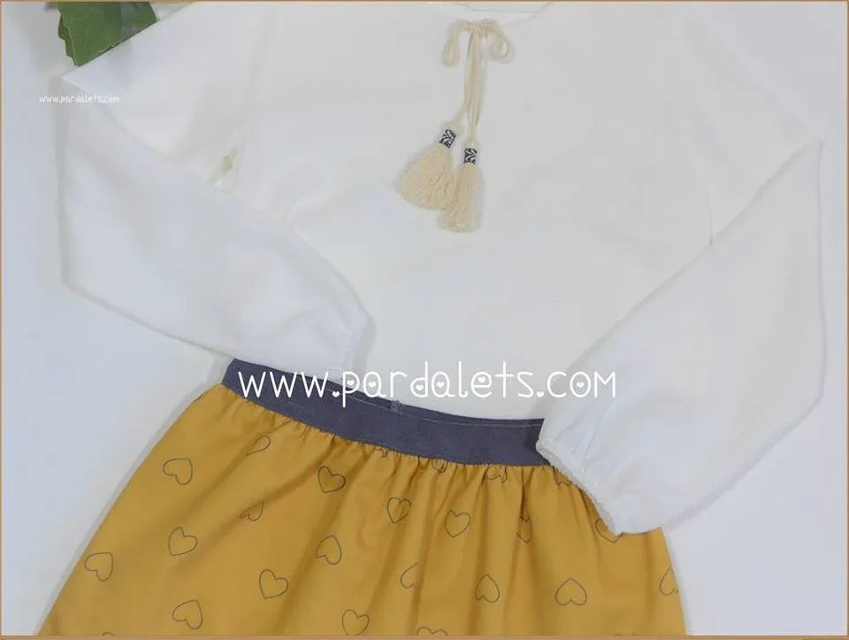 Blusa y falda mostaza corazones negros - PARDALETS