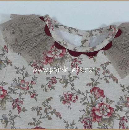 Vestido flores granate y tul topo - PARDALETS