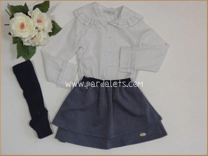 Conjunto blusa topitos marino y falda sudadera azul - PARDALETS
