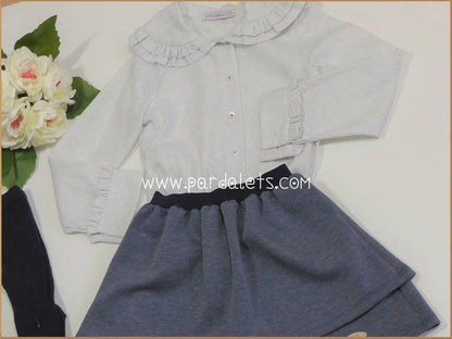 Conjunto blusa topitos marino y falda sudadera azul - PARDALETS