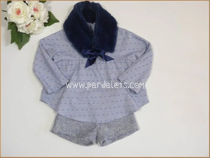 Conjunto blusa plumeti azul y short jaspeado - PARDALETS