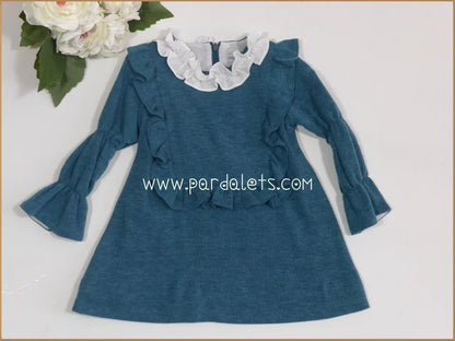 Vestido punto verde oscuro con volantes - PARDALETS