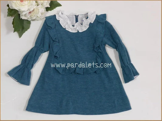 Vestido punto verde oscuro con volantes - PARDALETS