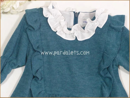 Vestido punto verde oscuro con volantes - PARDALETS