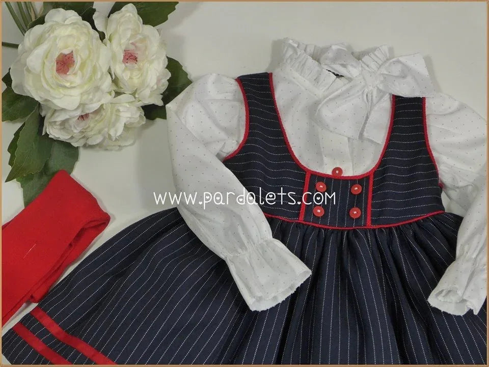 Vestido pichi marino rayitas con camisa topitos - PARDALETS