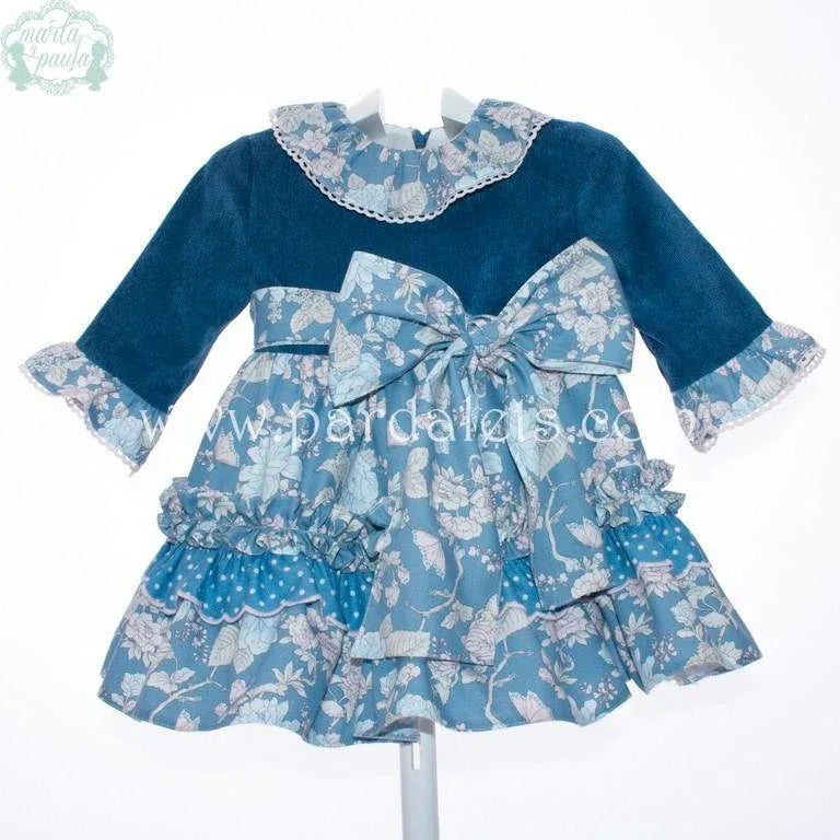 Vestido azul estampado flores rosas - PARDALETS
