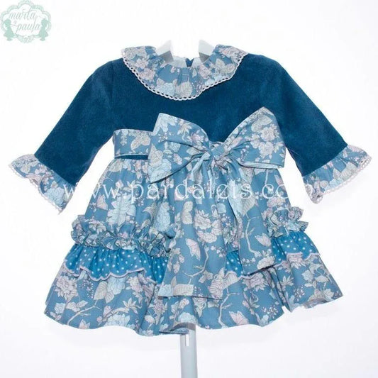 Vestido azul estampado flores rosas - PARDALETS