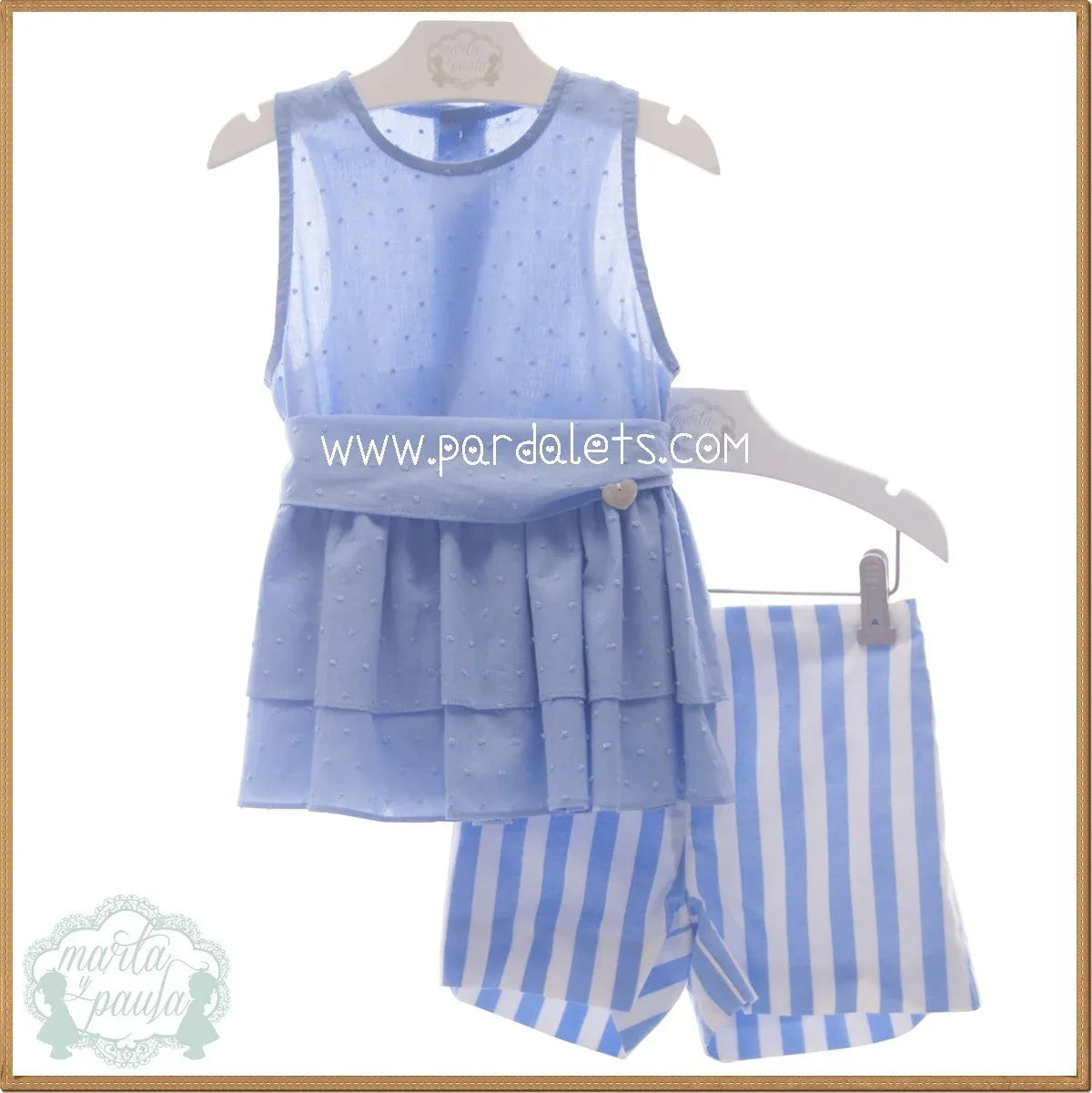 Conjunto blusa plumeti azul y short rayas "Aura" - PARDALETS