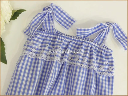 Ranita vichy azulon con bordado blanco - PARDALETS