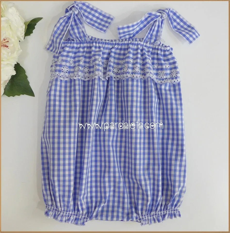 Ranita vichy azulon con bordado blanco - PARDALETS