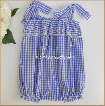 Ranita vichy azulon con bordado blanco - PARDALETS