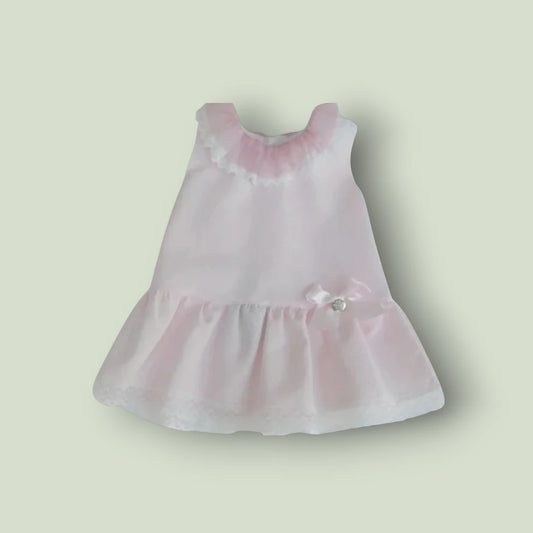 Vestido pique rosa con volante tul
