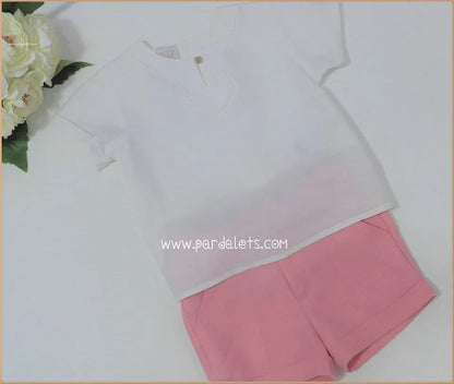 Camisa lino blanca y short melocoton - PARDALETS