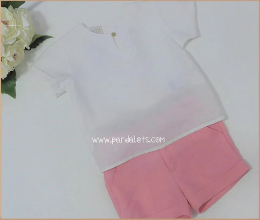 Camisa lino blanca y short melocoton - PARDALETS