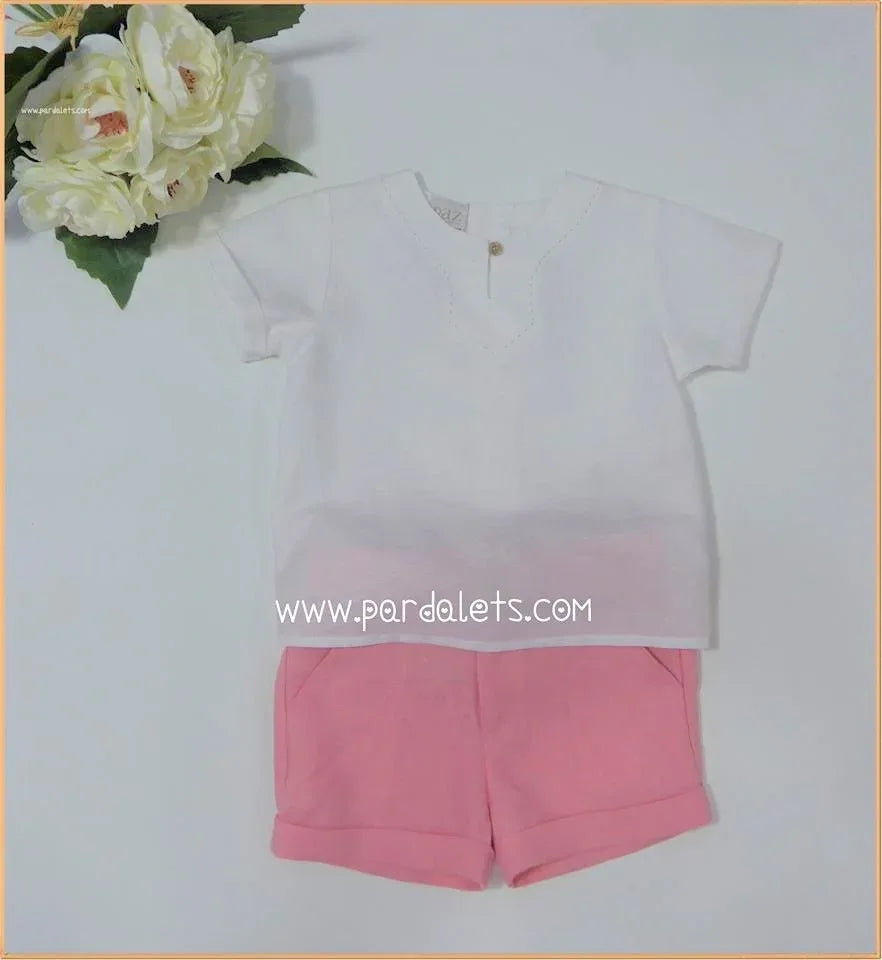Camisa lino blanca y short melocoton - PARDALETS