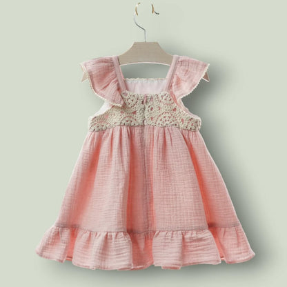 Vestido bambula rosa y cuerpo crochet "Decoración"