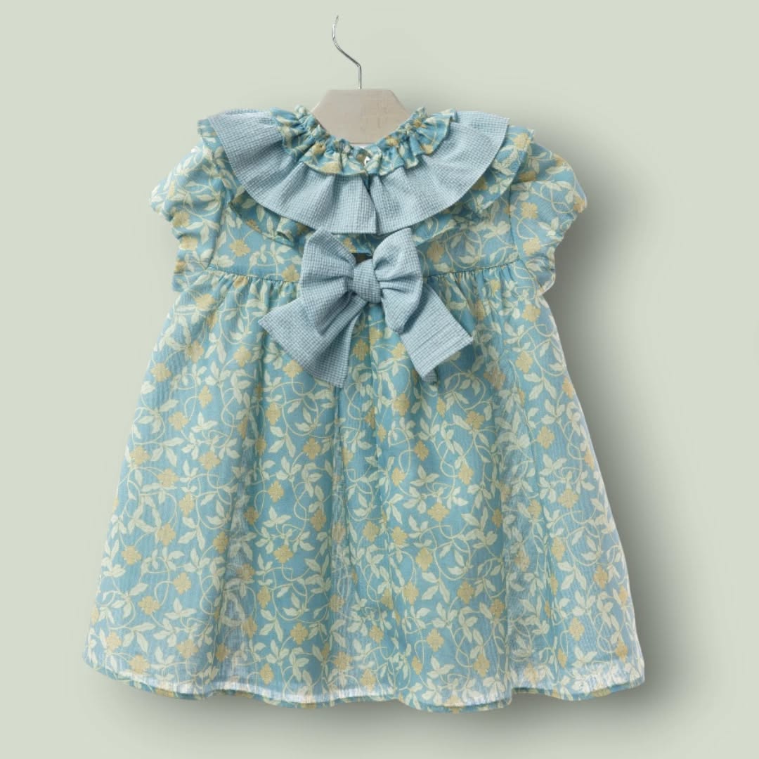 Vestido turquesa flores verdes "Alfareria"