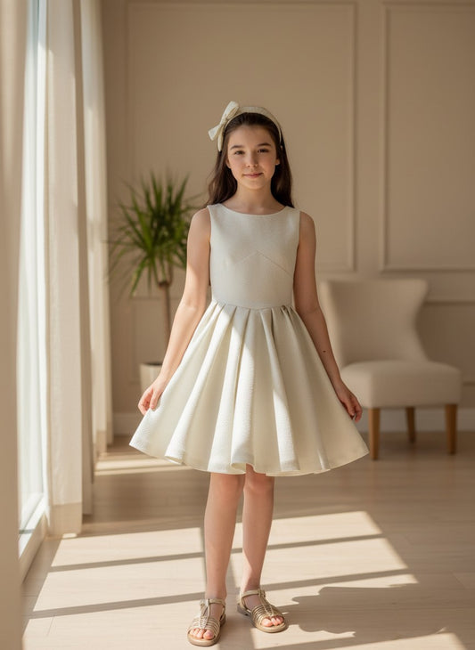 Vestido brocado verde y dorado con pliegues