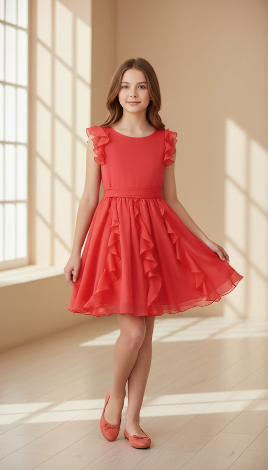 Vestido coral con volantes