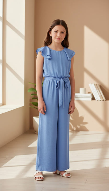 Mono junior saten azul con volantes