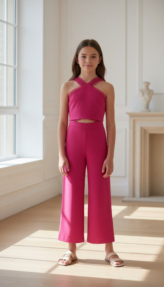 Conjunto top tirantes y pantalon fucsia