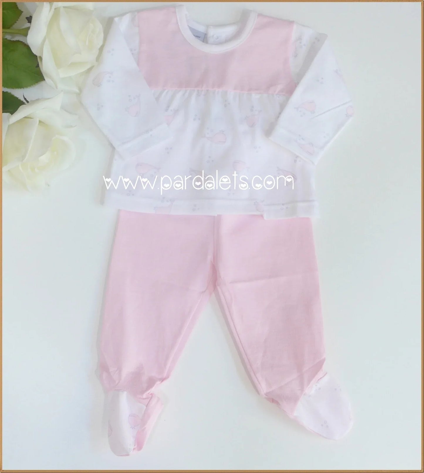 Jubon y polaina rosa con ballenas - PARDALETS