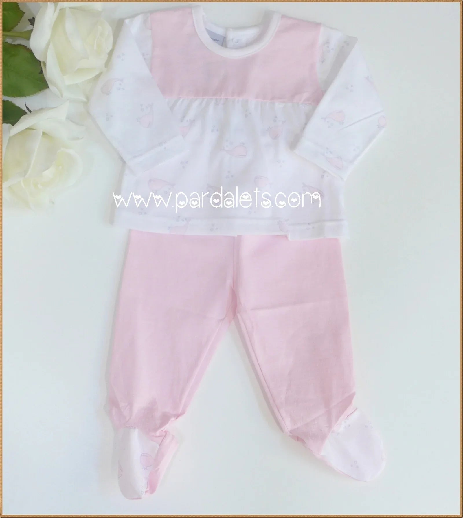 Jubon y polaina rosa con ballenas - PARDALETS
