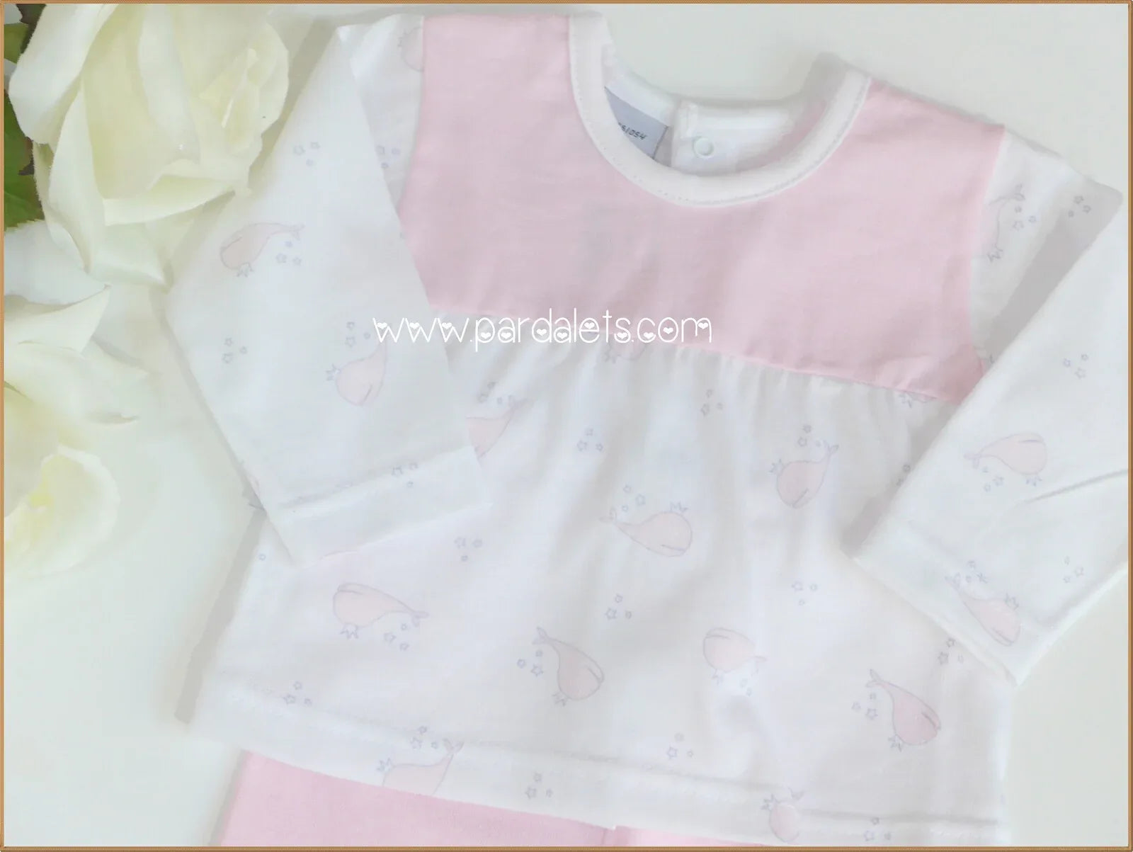 Jubon y polaina rosa con ballenas - PARDALETS