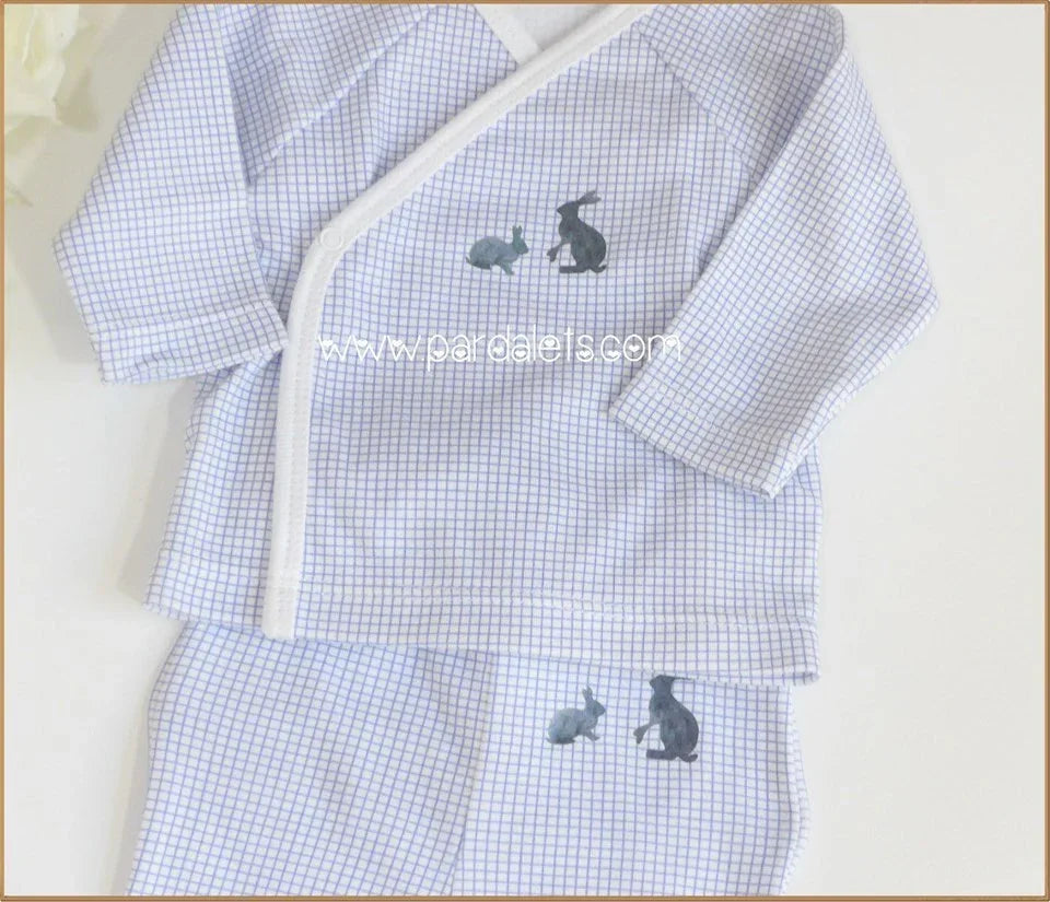 Jubon y polaina rayas azul con conejito - PARDALETS