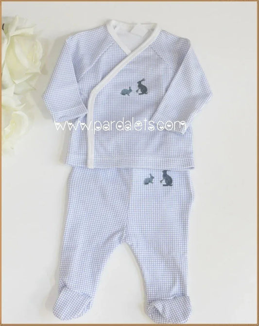 Jubon y polaina rayas azul con conejito - PARDALETS