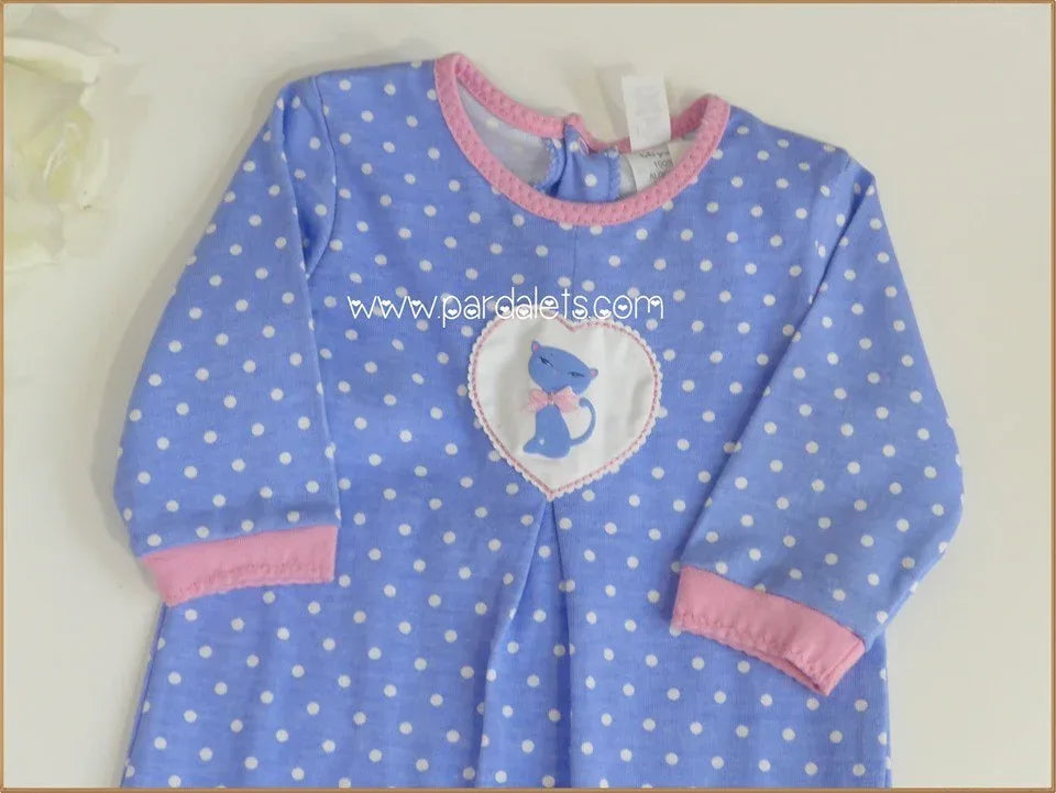 Pelele azul topitos blanco con gatita rosa - PARDALETS