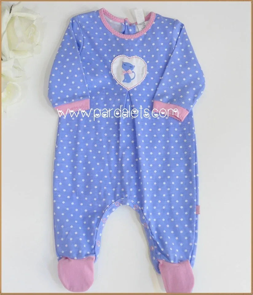 Pelele azul topitos blanco con gatita rosa - PARDALETS