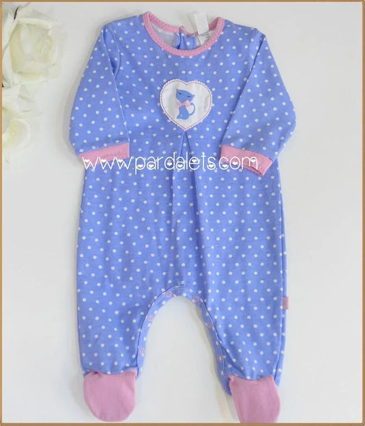 Pelele azul topitos blanco con gatita rosa - PARDALETS