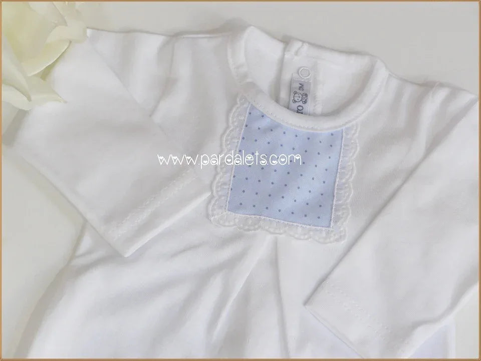 Jubon blanco topitos y polaina celeste - PARDALETS