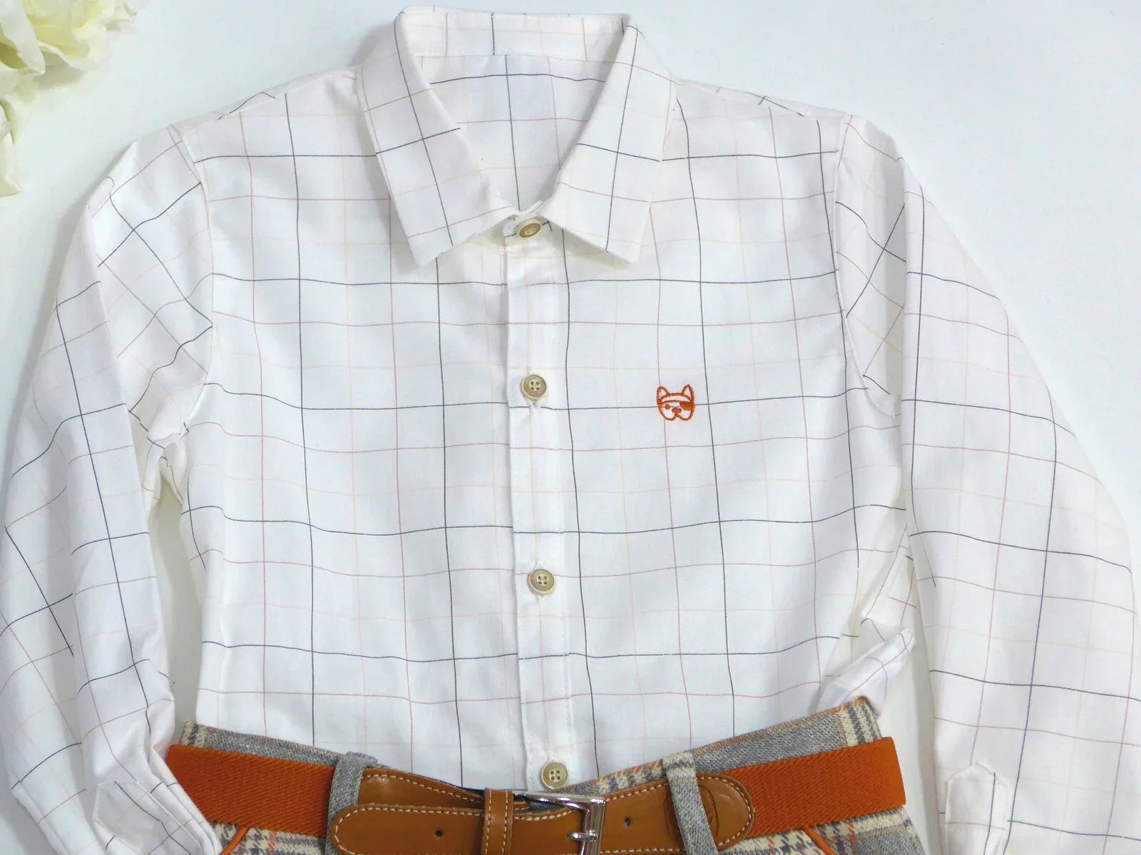 Conjunto camisa rayas short cuadros marrones "Golondrinas" - PARDALETS