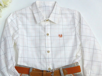 Conjunto camisa rayas short cuadros marrones "Golondrinas" - PARDALETS